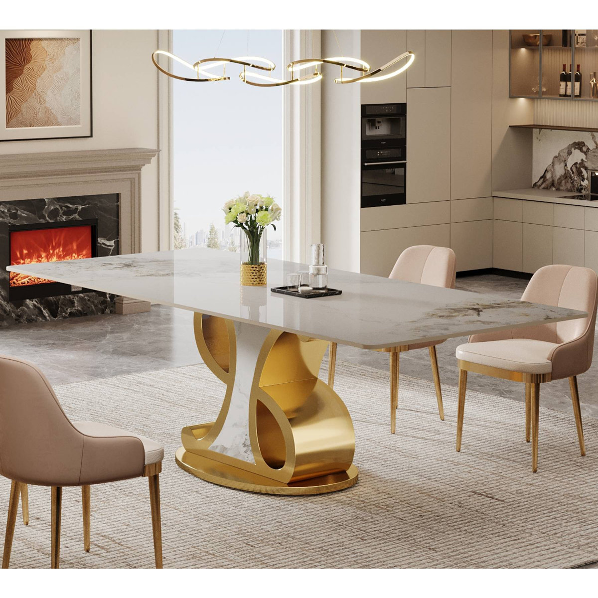 Mercer41 Tribesigns 78.74" Sintered Stone Dining Table for 8-10, Modern Luxury White & Gold ...